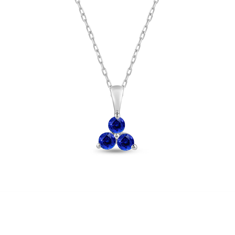 Sapphire Three Stone Cluster Pendant with 14KT White Gold Cut Diamond in 14KT White Gold view 1
