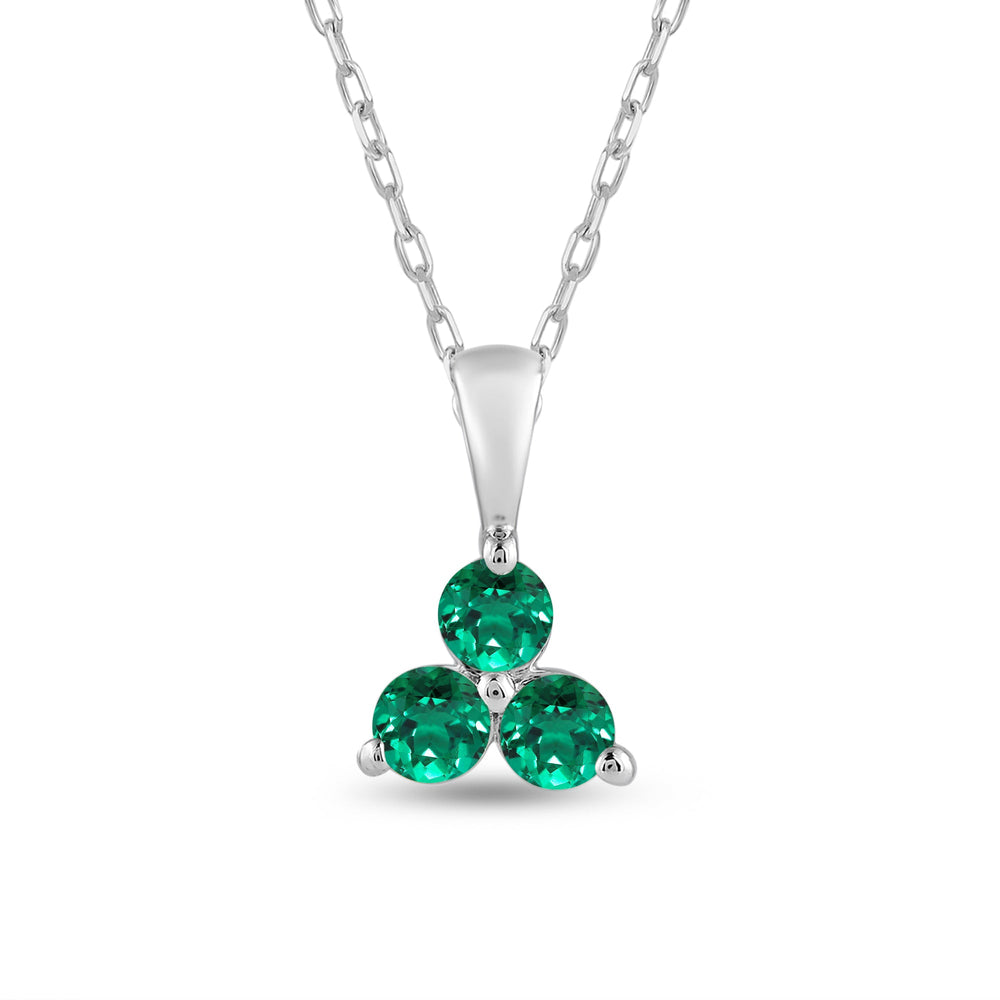 Emerald Three Stone Cluster Pendant with 14KT White Gold Cut Diamond in 14KT White Gold view 2

