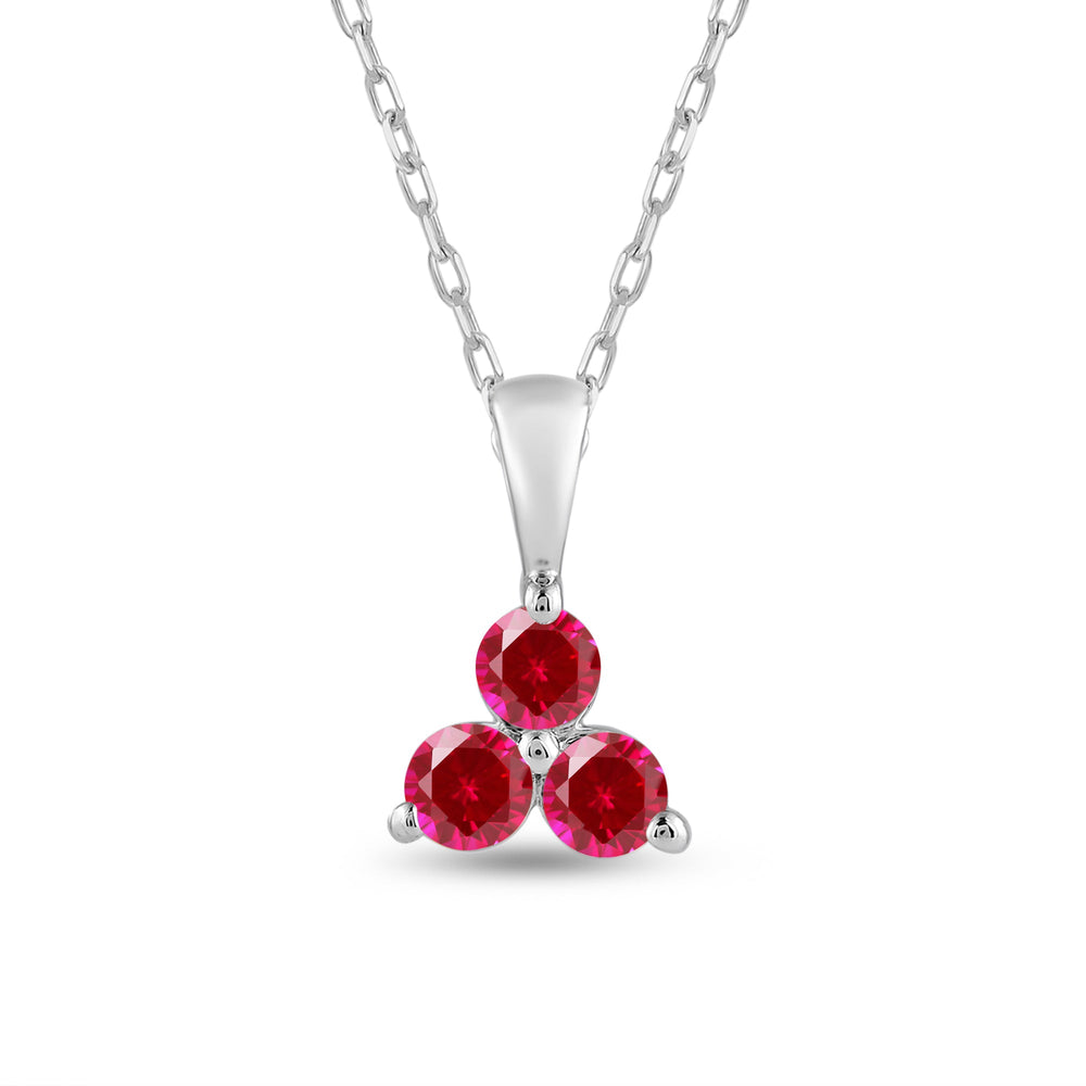 Ruby Three Stone Cluster Pendant with 14KT White Gold Cut Diamond in 14KT White Gold view 2
