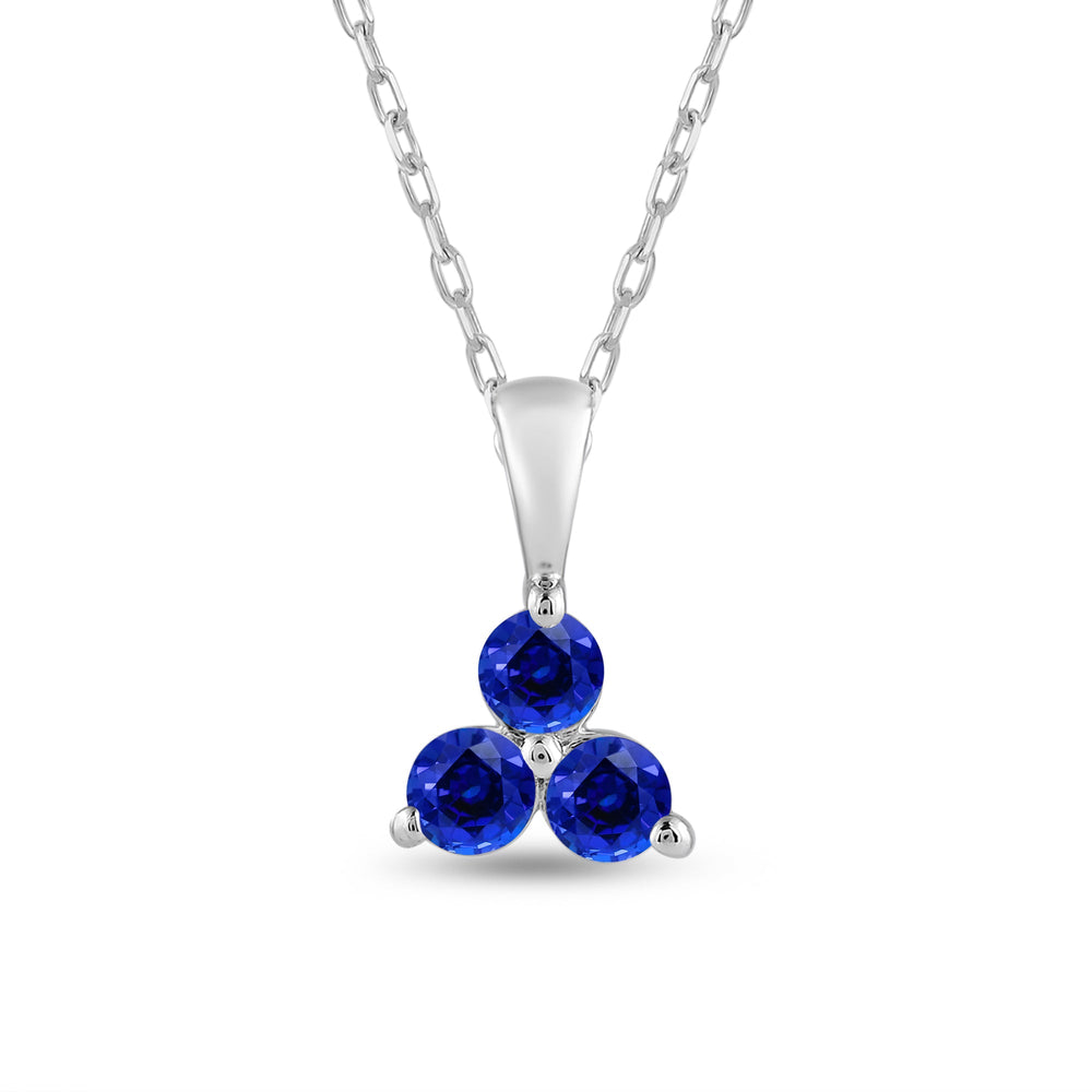 Sapphire Three Stone Cluster Pendant with 14KT White Gold Cut Diamond in 14KT White Gold view 2
