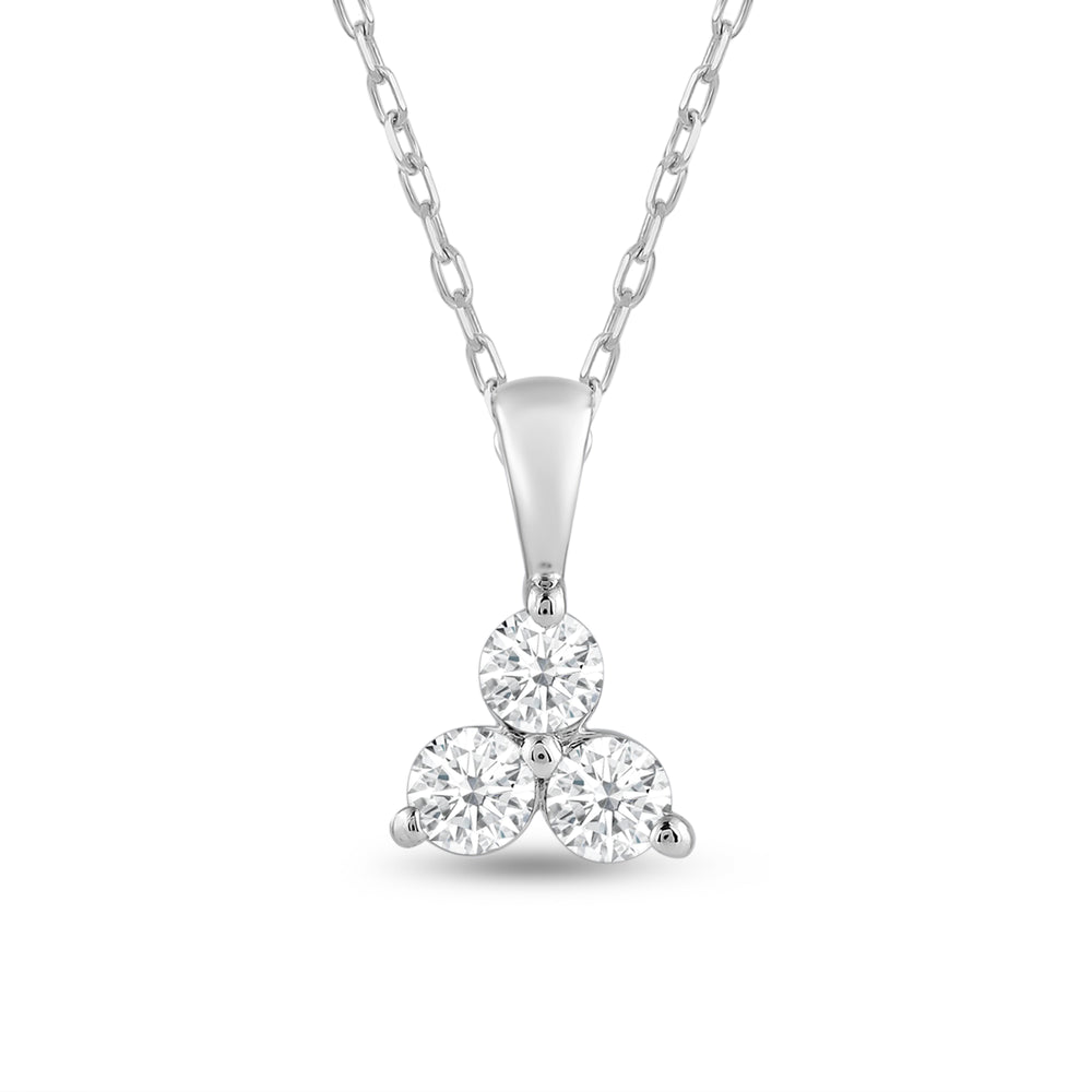 Lab Diamond Three Stone Cluster Pendant with 14KT White Gold / Lab / 3/4 Cut Diamond in 14KT White Gold / Lab / 3/4 view 2
