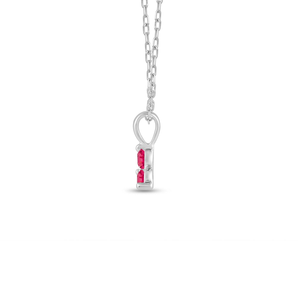Ruby Three Stone Cluster Pendant with 14KT White Gold Cut Diamond in 14KT White Gold view 3
