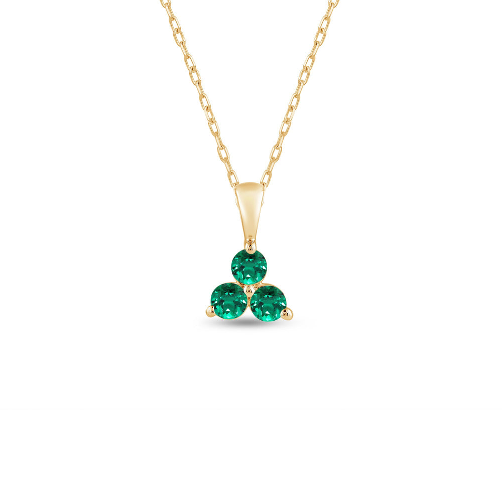 Emerald Three Stone Cluster Pendant with 14KT Yellow Gold Cut Diamond in 14KT Yellow Gold view 1
