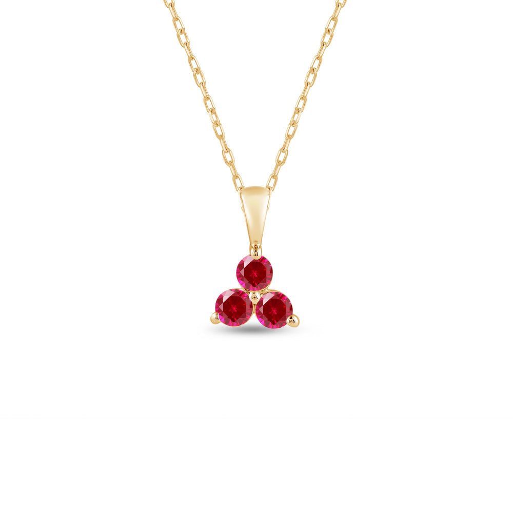 Ruby Three Stone Cluster Pendant with 14KT Yellow Gold Cut Diamond in 14KT Yellow Gold view 1
