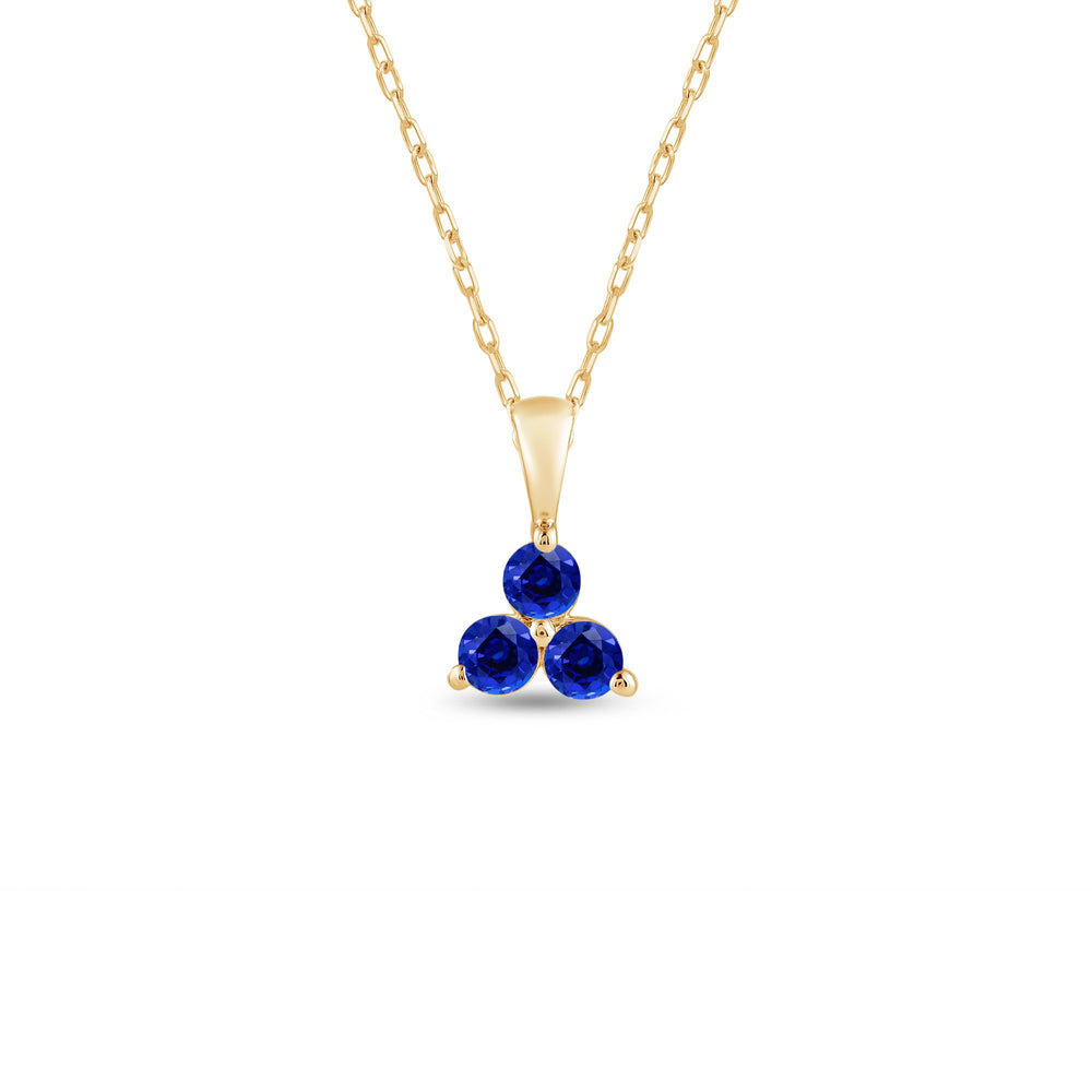Sapphire Three Stone Cluster Pendant with 14KT Yellow Gold Cut Diamond in 14KT Yellow Gold view 1
