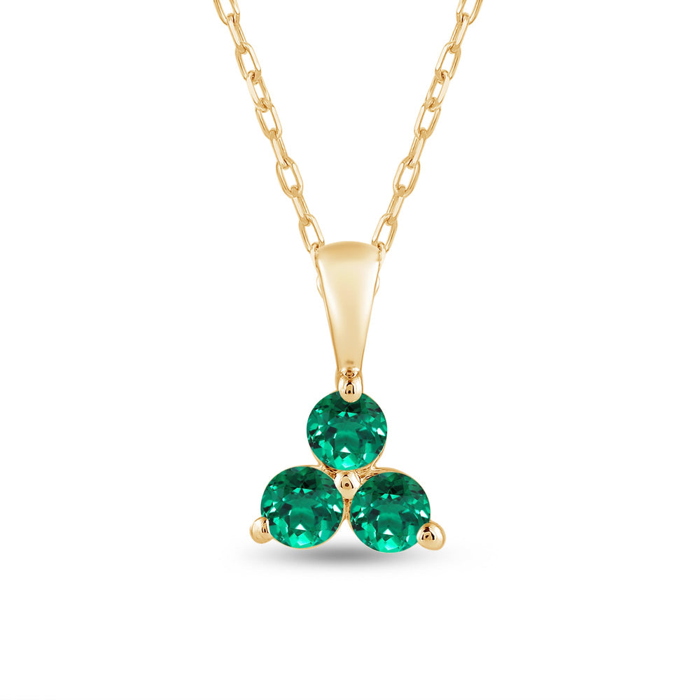 Emerald Three Stone Cluster Pendant with 14KT Yellow Gold Cut Diamond in 14KT Yellow Gold view 2
