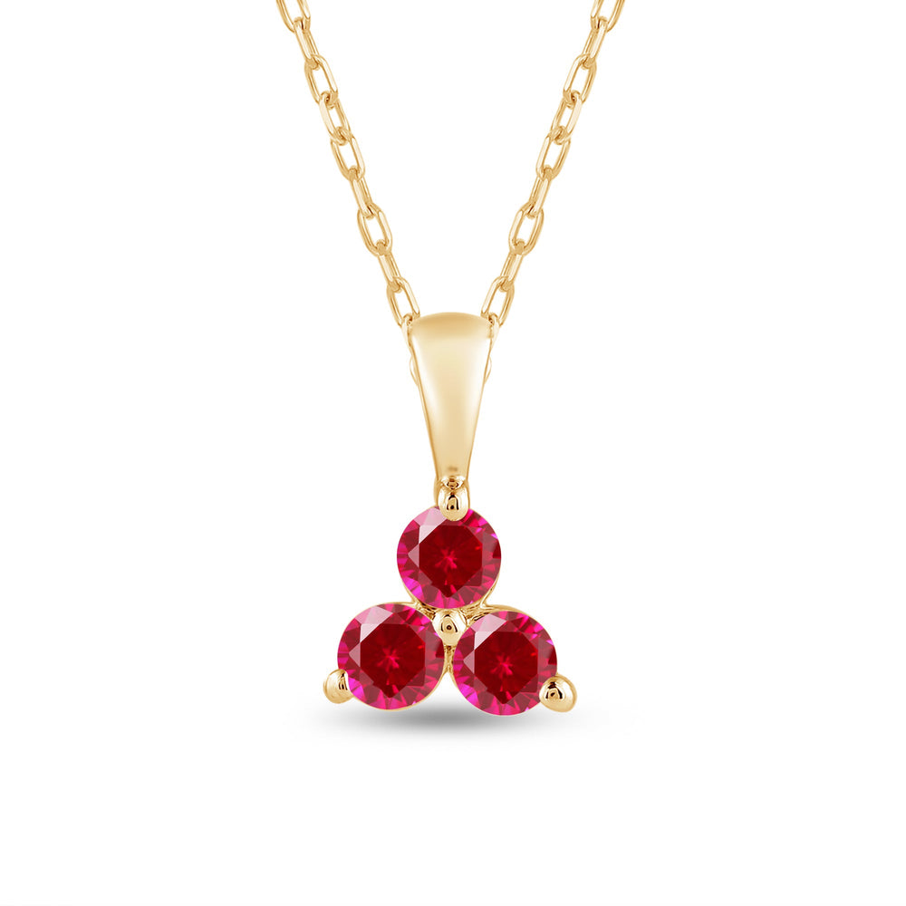 Ruby Three Stone Cluster Pendant with 14KT Yellow Gold Cut Diamond in 14KT Yellow Gold view 2
