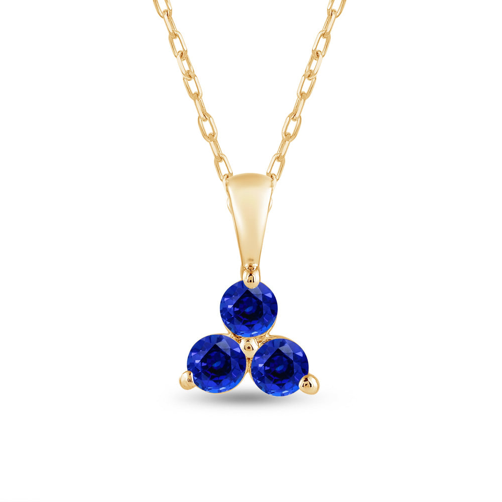 Sapphire Three Stone Cluster Pendant with 14KT Yellow Gold Cut Diamond in 14KT Yellow Gold view 2
