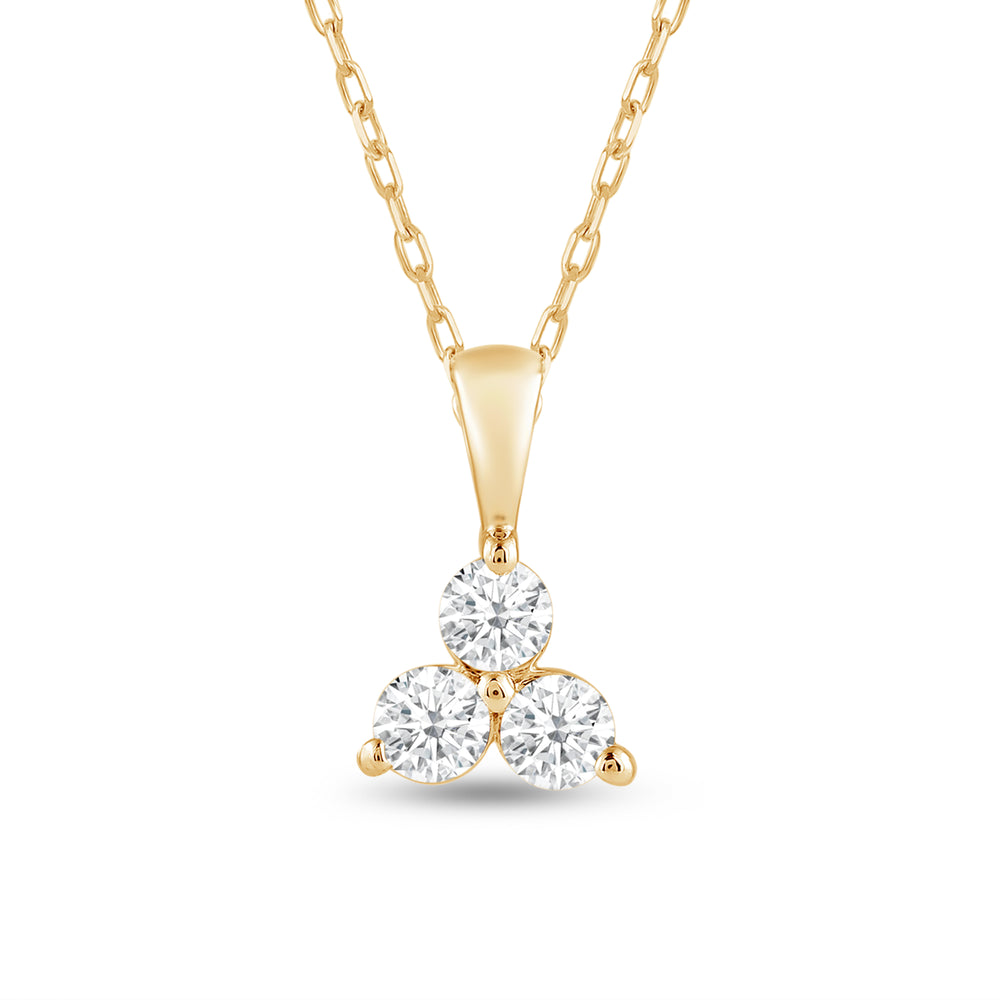 Lab Diamond Three Stone Cluster Pendant with 14KT Yellow Gold / Lab / 3/4 Cut Diamond in 14KT Yellow Gold / Lab / 3/4 view 2
