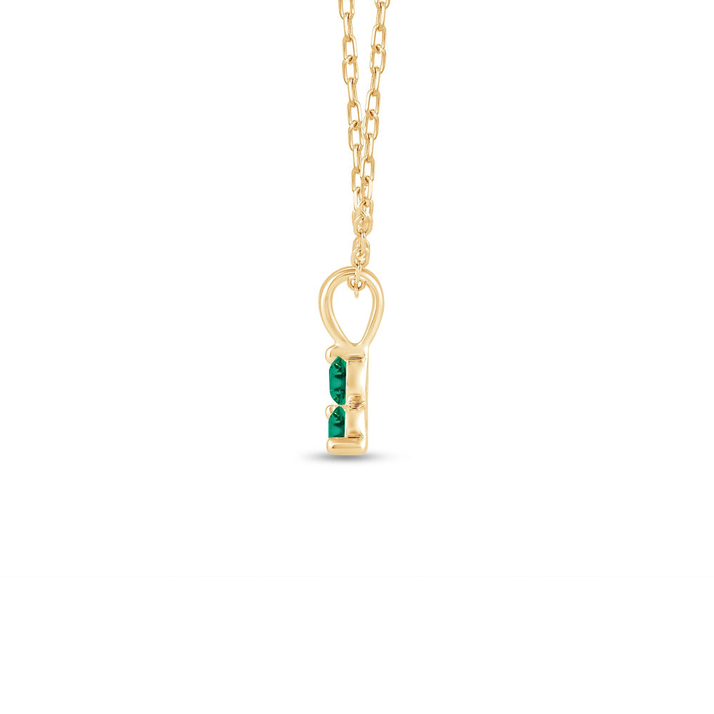 Emerald Three Stone Cluster Pendant with 14KT Yellow Gold Cut Diamond in 14KT Yellow Gold view 3
