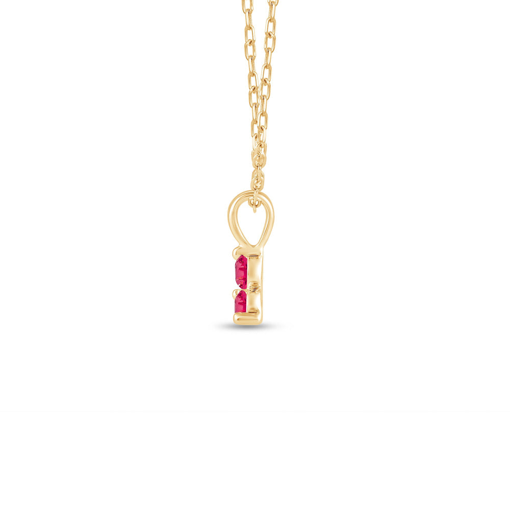 Ruby Three Stone Cluster Pendant with 14KT Yellow Gold Cut Diamond in 14KT Yellow Gold view 3
