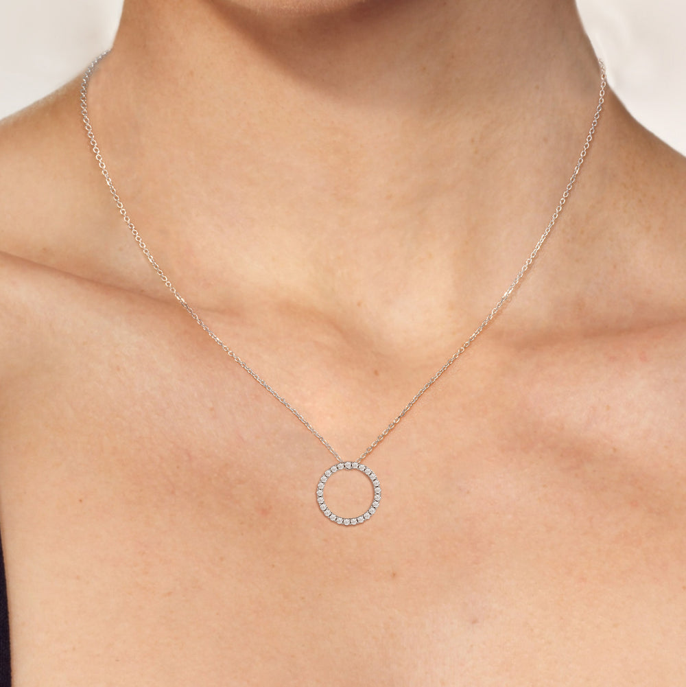 Model Wearing Lab Diamond Circle Pendant view