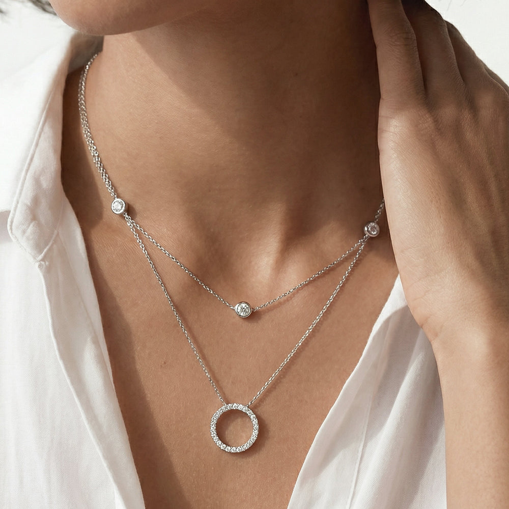 Lab Diamond Circle Pendant with 14KT White Gold / Lab / 1/4 Cut Diamond in 14KT White Gold / Lab / 1/4 view 4
