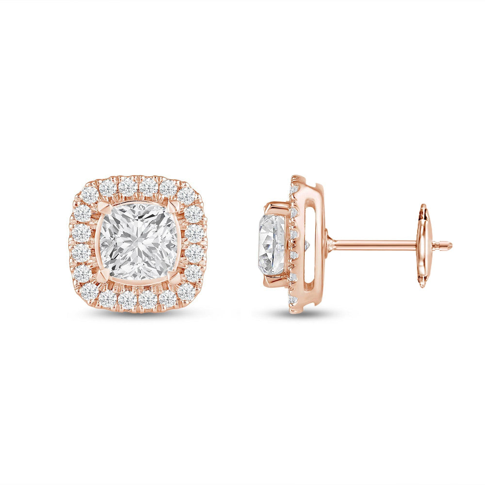 Cushion Diamond Halo Earrings with 14KT Rose Gold / Lab / 3 1/2 Cut Diamond in 14KT Rose Gold / Lab / 3 1/2 view 5
