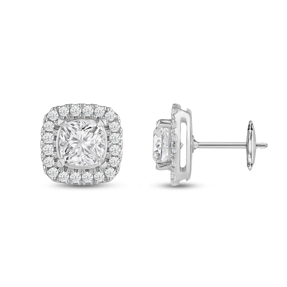 Cushion Diamond Halo Earrings with 14KT White Gold / Lab / 3 1/2 Cut Diamond in 14KT White Gold / Lab / 3 1/2 view 5
