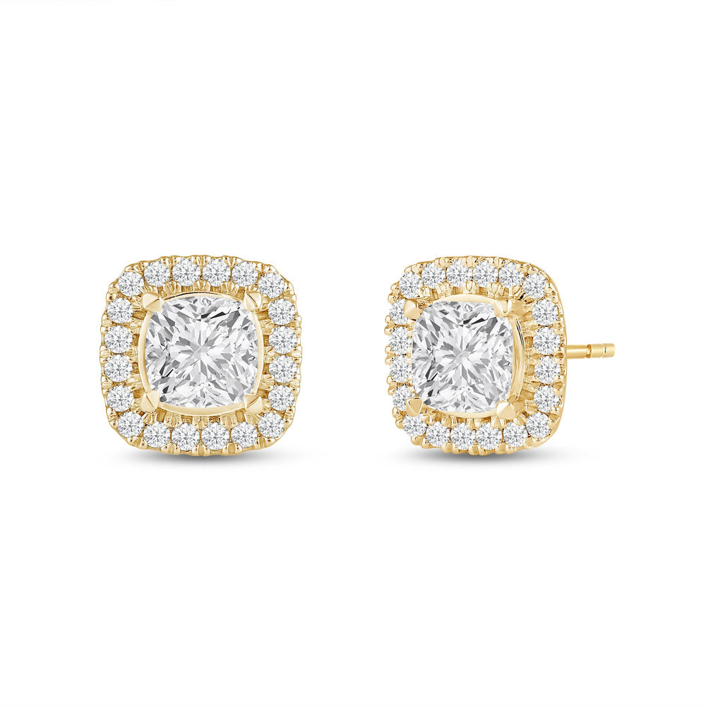 Cushion Diamond Halo Earrings with 14KT Yellow Gold / Lab / 3 1/2 Cut Diamond in 14KT Yellow Gold / Lab / 3 1/2 view 1

