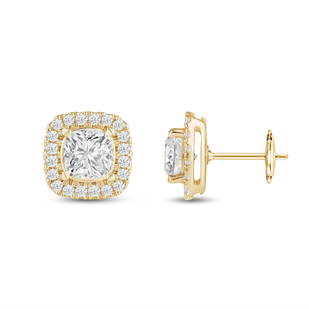 Cushion Diamond Halo Earrings with 14KT Yellow Gold / Lab / 3 1/2 Cut Diamond in 14KT Yellow Gold / Lab / 3 1/2 view 5
