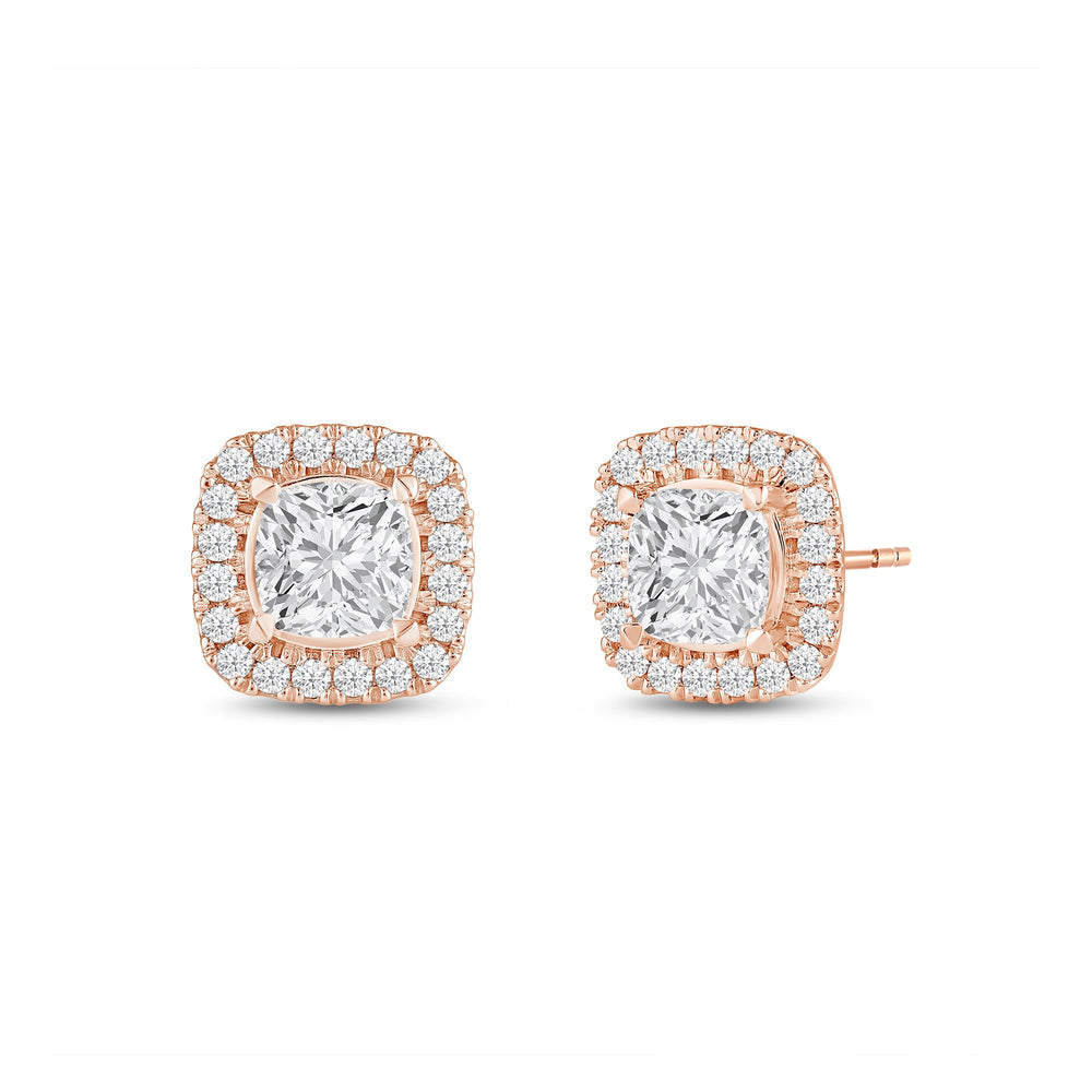 Cushion Diamond Halo Earrings with 14KT Rose Gold / Lab / 2 3/8 Cut Diamond in 14KT Rose Gold / Lab / 2 3/8 view 1
