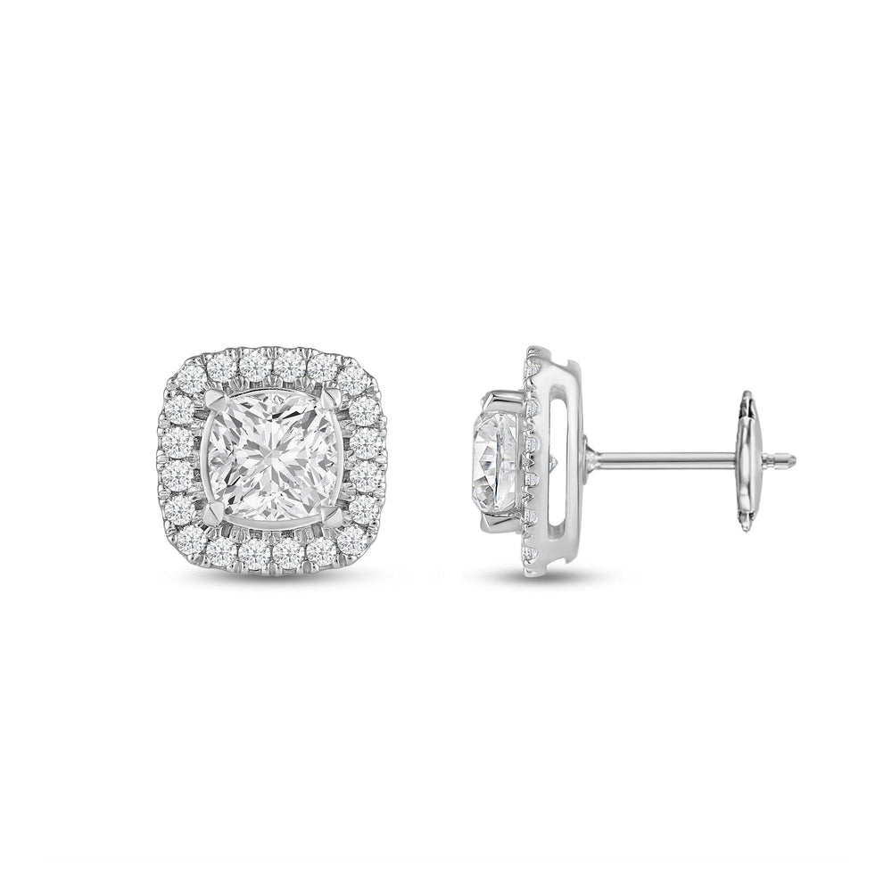 Cushion Diamond Halo Earrings with 14KT White Gold / Lab / 2 3/8 Cut Diamond in 14KT White Gold / Lab / 2 3/8 view 5
