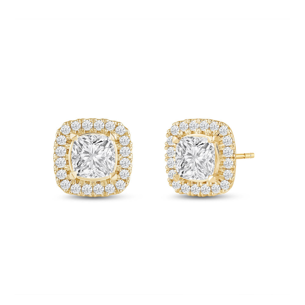 Cushion Diamond Halo Earrings with 14KT Yellow Gold / Lab / 2 3/8 Cut Diamond in 14KT Yellow Gold / Lab / 2 3/8 view 1
