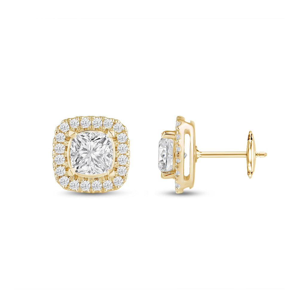 Cushion Diamond Halo Earrings with 14KT Yellow Gold / Lab / 2 3/8 Cut Diamond in 14KT Yellow Gold / Lab / 2 3/8 view 5
