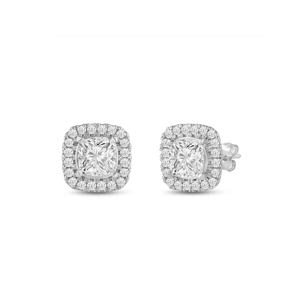 Cushion Diamond Halo Earrings with 14KT White Gold / Lab / 1 1/4 Cut Diamond in 14KT White Gold / Lab / 1 1/4 view 1
