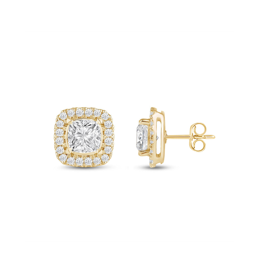 Cushion Diamond Halo Earrings with 14KT Yellow Gold / Lab / 1 1/4 Cut Diamond in 14KT Yellow Gold / Lab / 1 1/4 view 5
