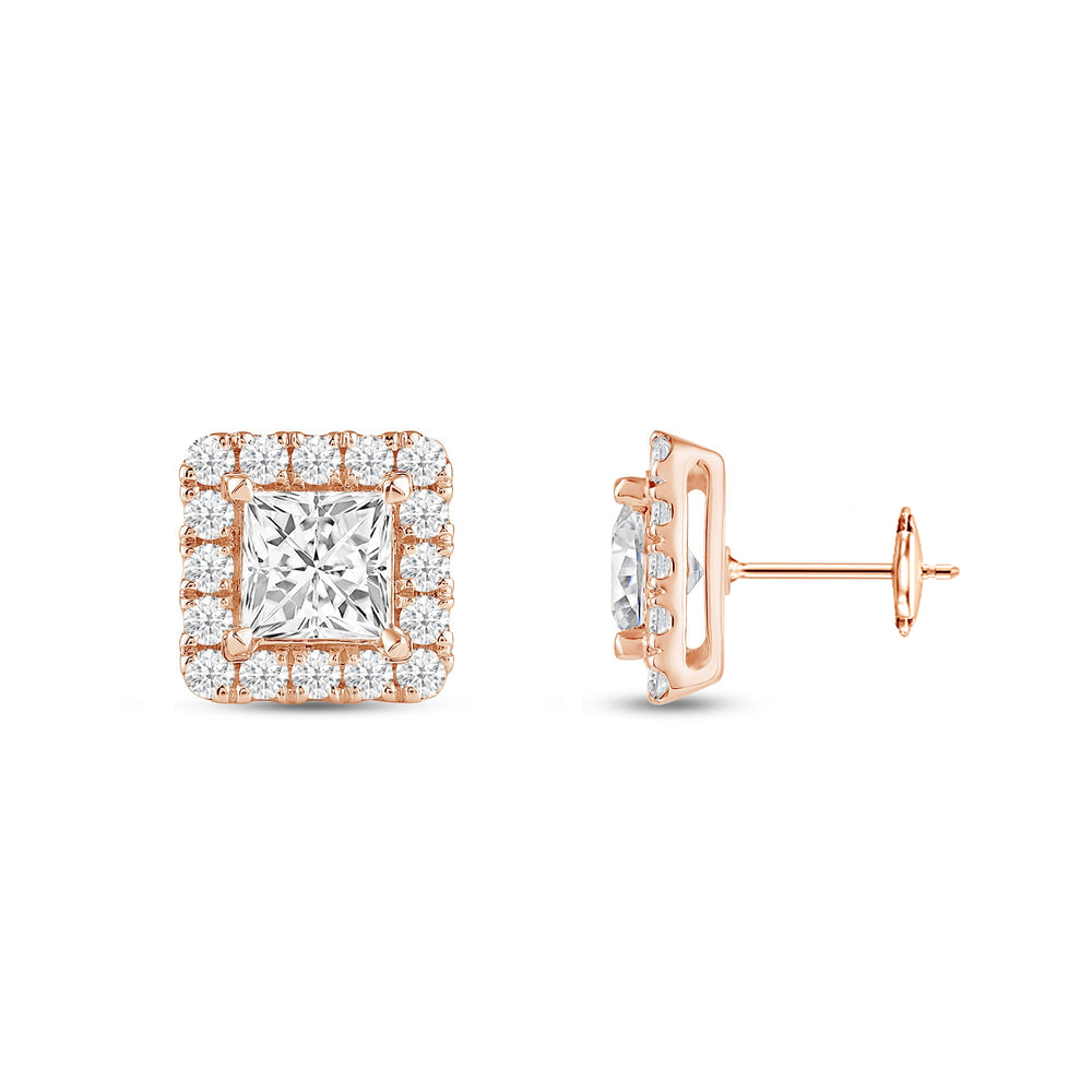 Princess Diamond Halo Earrings with 14KT Rose Gold / Lab / 4 Cut Diamond in 14KT Rose Gold / Lab / 4 view 5
