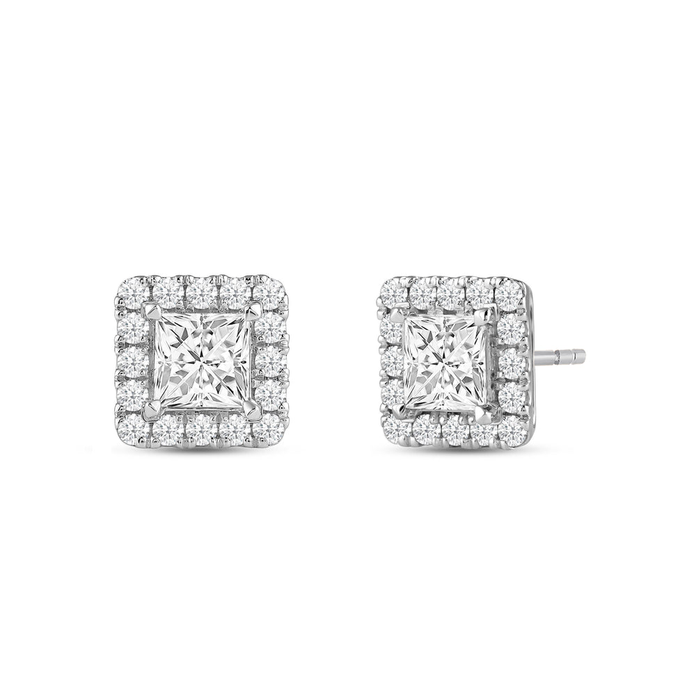 Princess Diamond Halo Earrings with 14KT White Gold / Lab / 4 Cut Diamond in 14KT White Gold / Lab / 4 view 1
