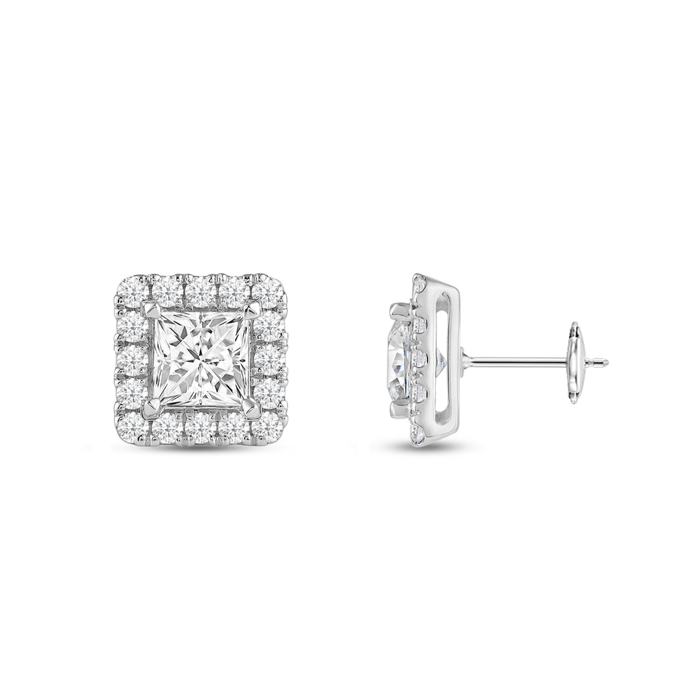 Princess Diamond Halo Earrings with 14KT White Gold / Lab / 4 Cut Diamond in 14KT White Gold / Lab / 4 view 5
