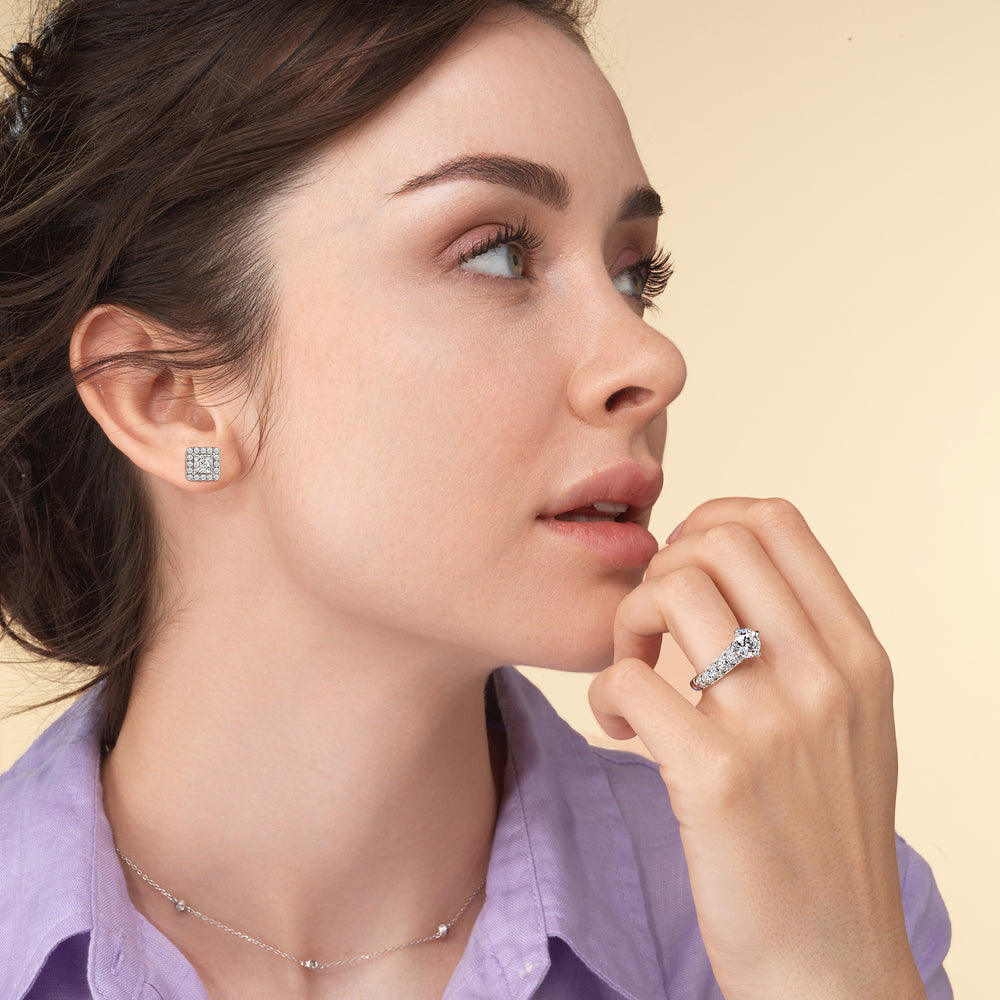 Princess Diamond Halo Earrings with 14KT Yellow Gold / Lab / 4 Cut Diamond in 14KT Yellow Gold / Lab / 4 view 2
