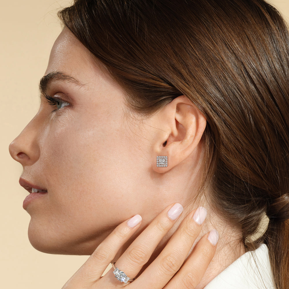 Princess Diamond Halo Earrings with 14KT Yellow Gold / Lab / 2 5/8 Cut Diamond in 14KT Yellow Gold / Lab / 2 5/8 view 2

