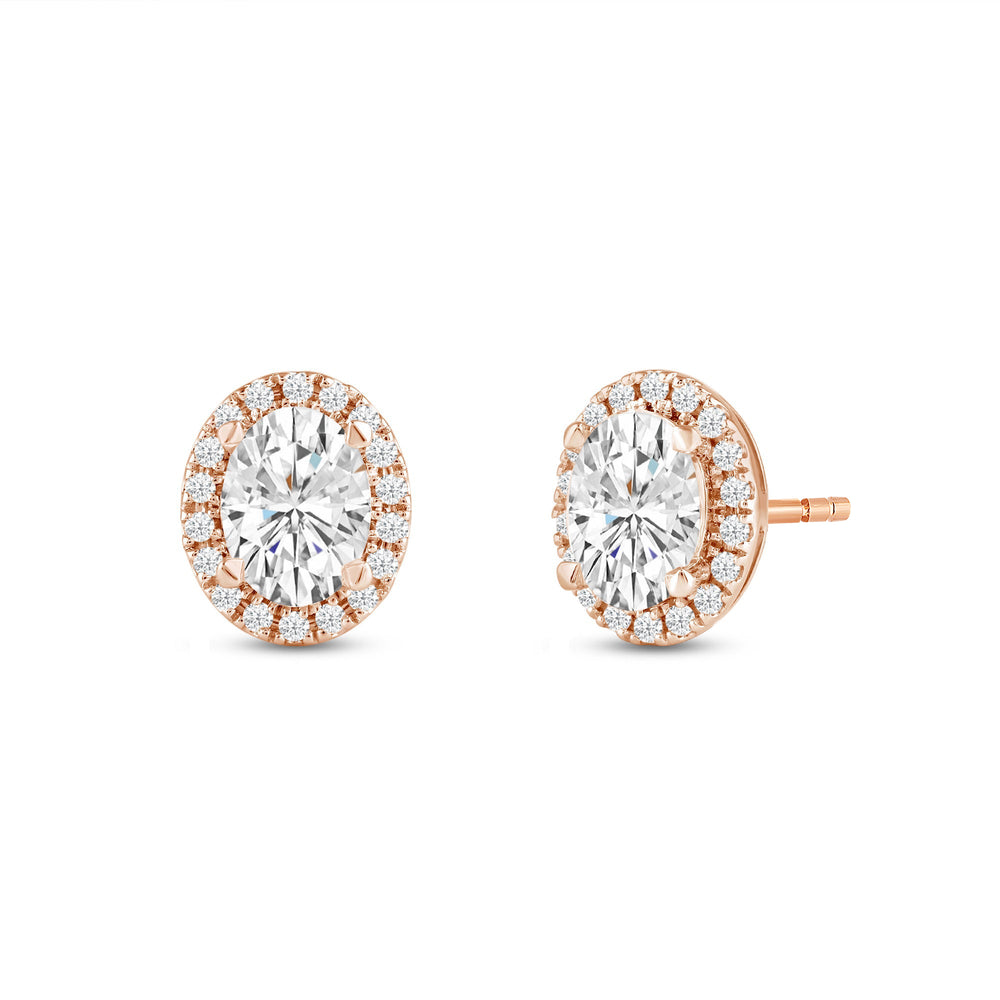 Oval Diamond Halo Earrings with 14KT Rose Gold / Lab / 4 3/4 Cut Diamond in 14KT Rose Gold / Lab / 4 3/4 view 1
