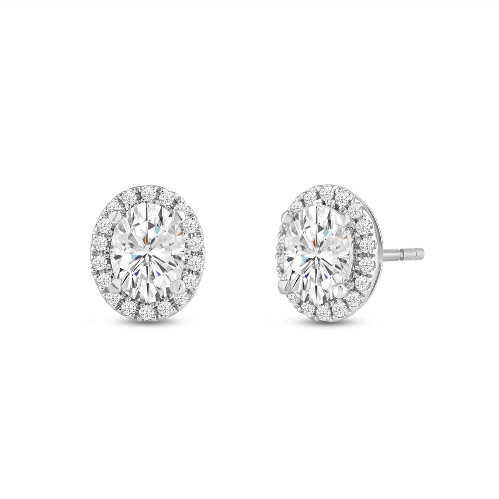 Oval Diamond Halo Earrings with 14KT White Gold / Lab / 4 3/4 Cut Diamond in 14KT White Gold / Lab / 4 3/4 view 1
