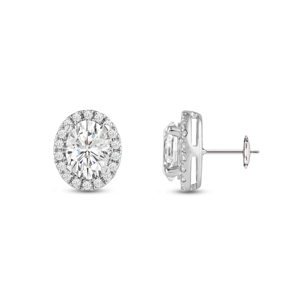 Oval Diamond Halo Earrings with 14KT White Gold / Lab / 4 3/4 Cut Diamond in 14KT White Gold / Lab / 4 3/4 view 5
