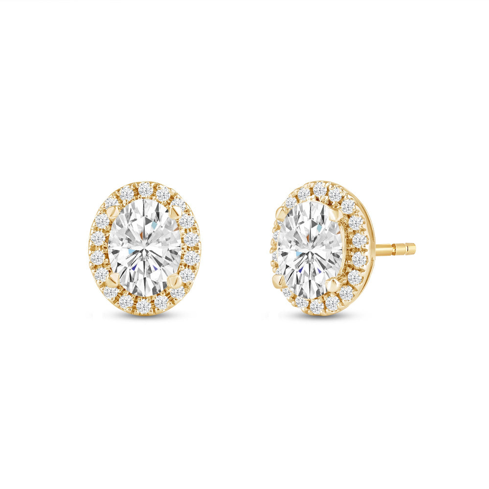 Oval Diamond Halo Earrings with 14KT Yellow Gold / Lab / 4 3/4 Cut Diamond in 14KT Yellow Gold / Lab / 4 3/4 view 1
