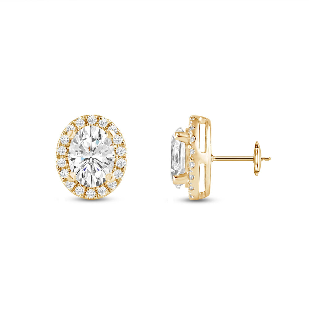Oval Diamond Halo Earrings with 14KT Yellow Gold / Lab / 4 3/4 Cut Diamond in 14KT Yellow Gold / Lab / 4 3/4 view 5
