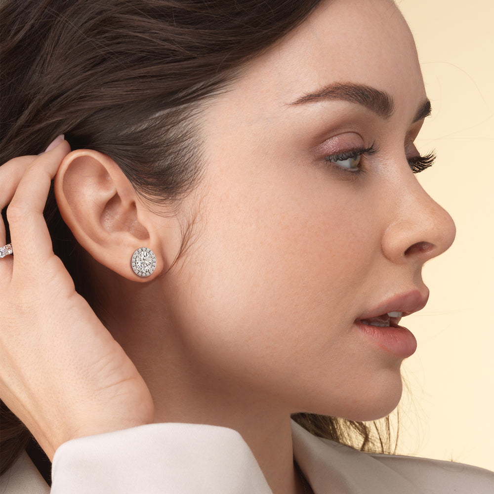 Oval Diamond Halo Earrings with 14KT Yellow Gold / Lab / 4 3/4 Cut Diamond in 14KT Yellow Gold / Lab / 4 3/4 view 3
