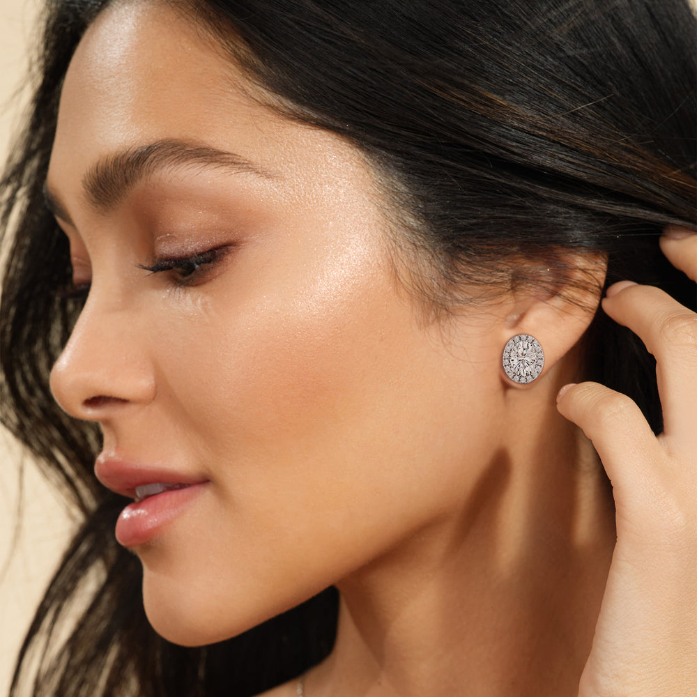 Oval Diamond Halo Earrings with 14KT Yellow Gold / Lab / 4 3/4 Cut Diamond in 14KT Yellow Gold / Lab / 4 3/4 view 2
