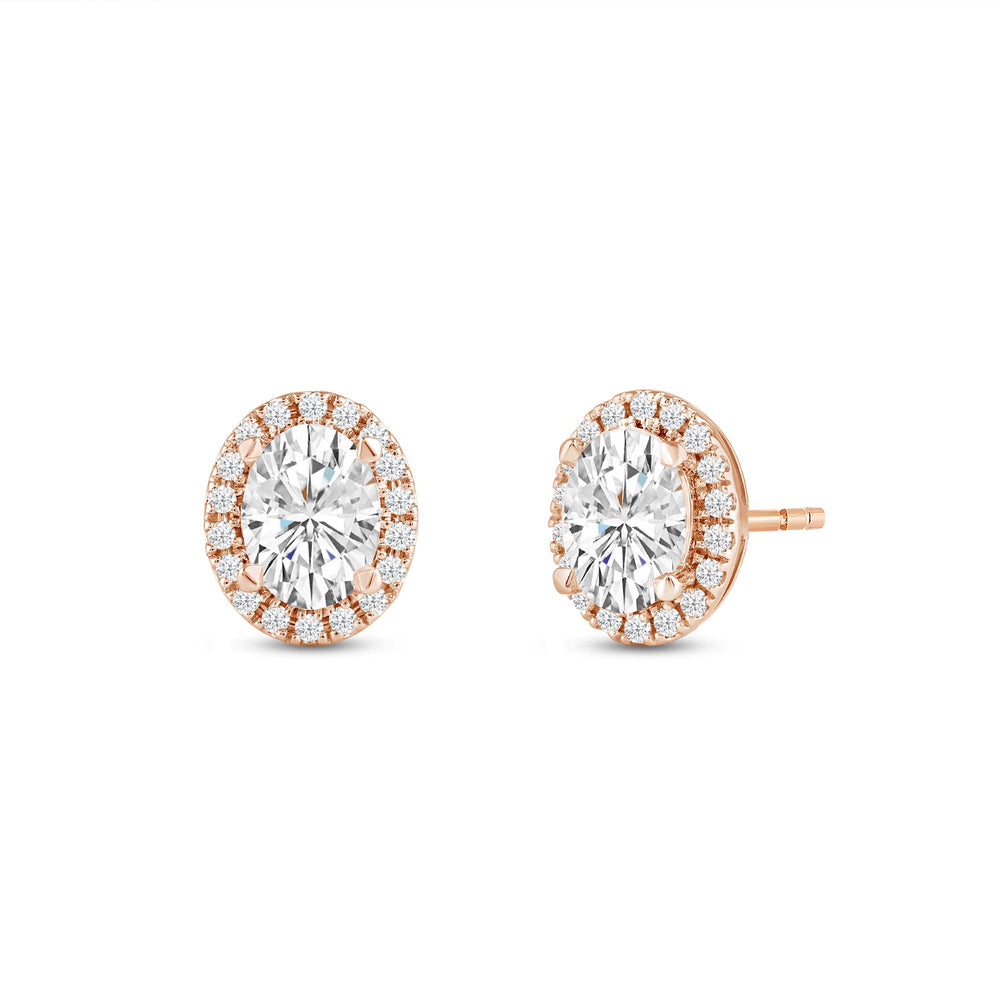Oval Diamond Halo Earrings with 14KT Rose Gold / Lab / 3 1/4 Cut Diamond in 14KT Rose Gold / Lab / 3 1/4 view 1
