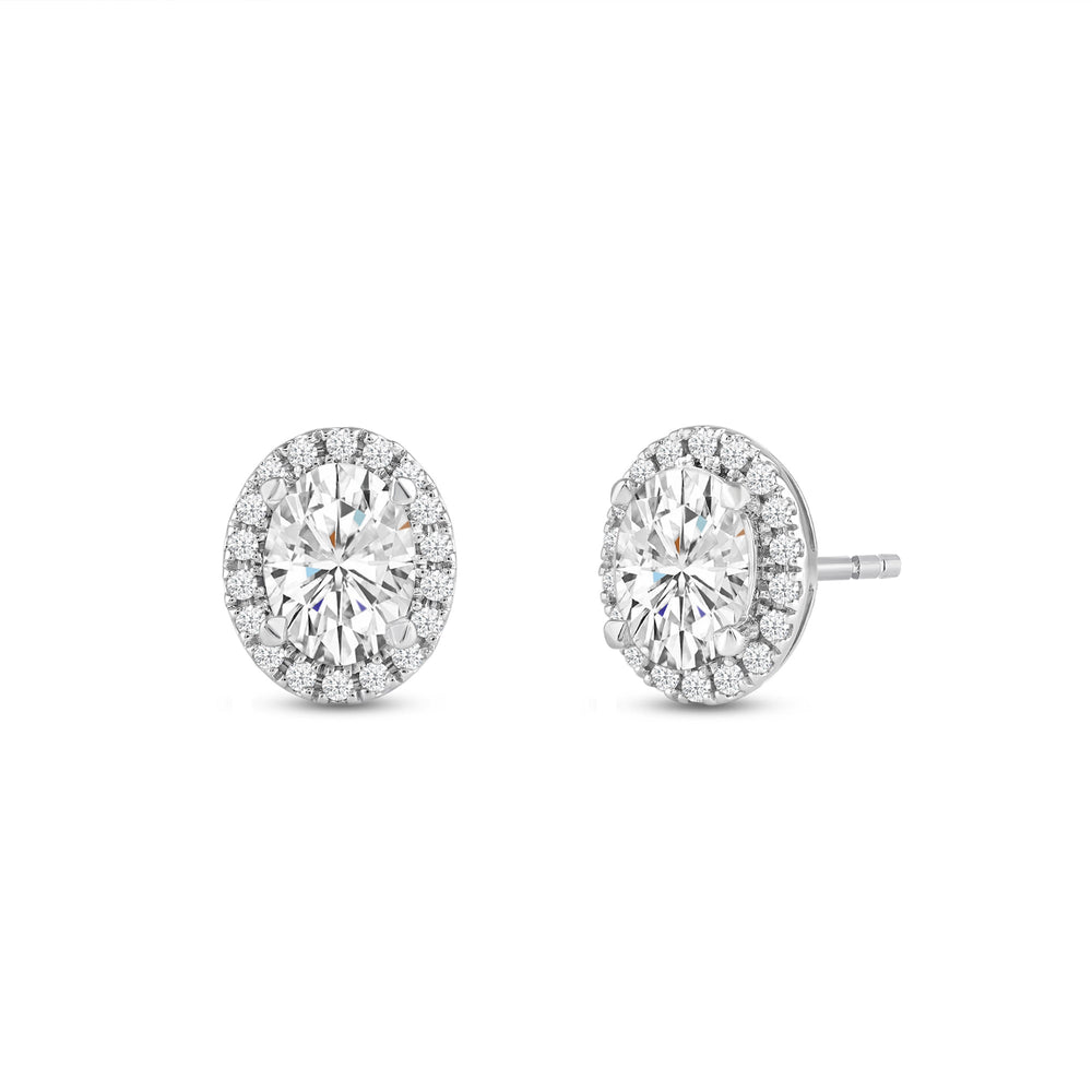 Oval Diamond Halo Earrings with 14KT White Gold / Lab / 3 1/4 Cut Diamond in 14KT White Gold / Lab / 3 1/4 view 1
