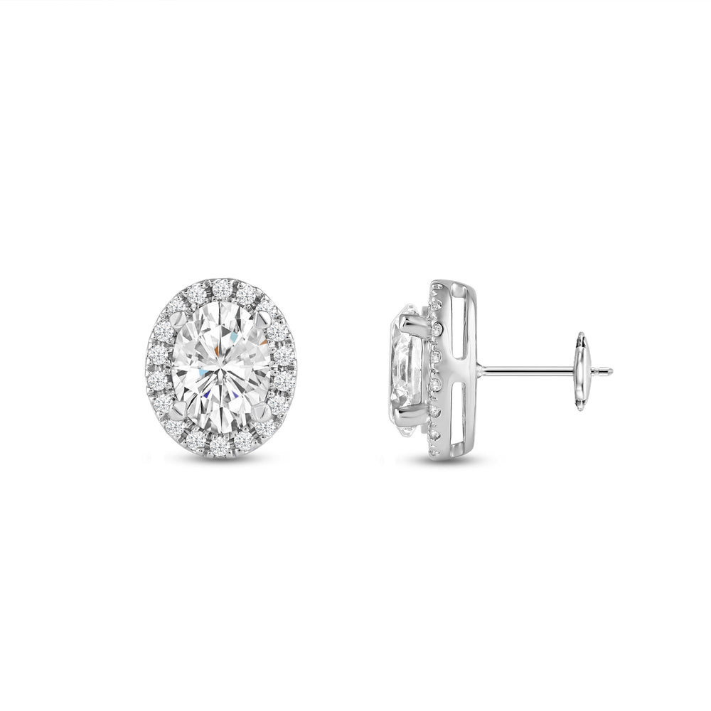 Oval Diamond Halo Earrings with 14KT White Gold / Lab / 3 1/4 Cut Diamond in 14KT White Gold / Lab / 3 1/4 view 5
