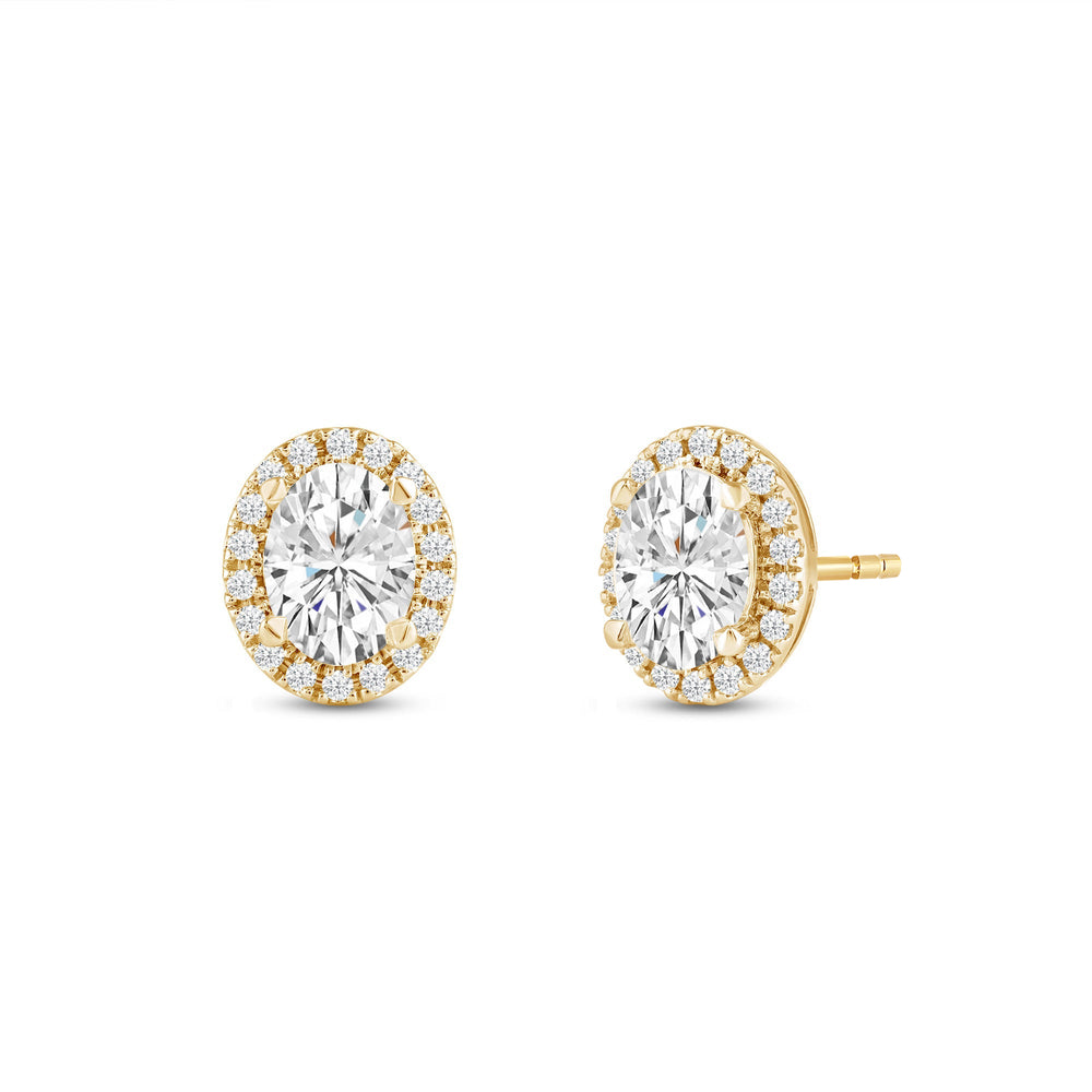 Oval Diamond Halo Earrings with 14KT Yellow Gold / Lab / 3 1/4 Cut Diamond in 14KT Yellow Gold / Lab / 3 1/4 view 1
