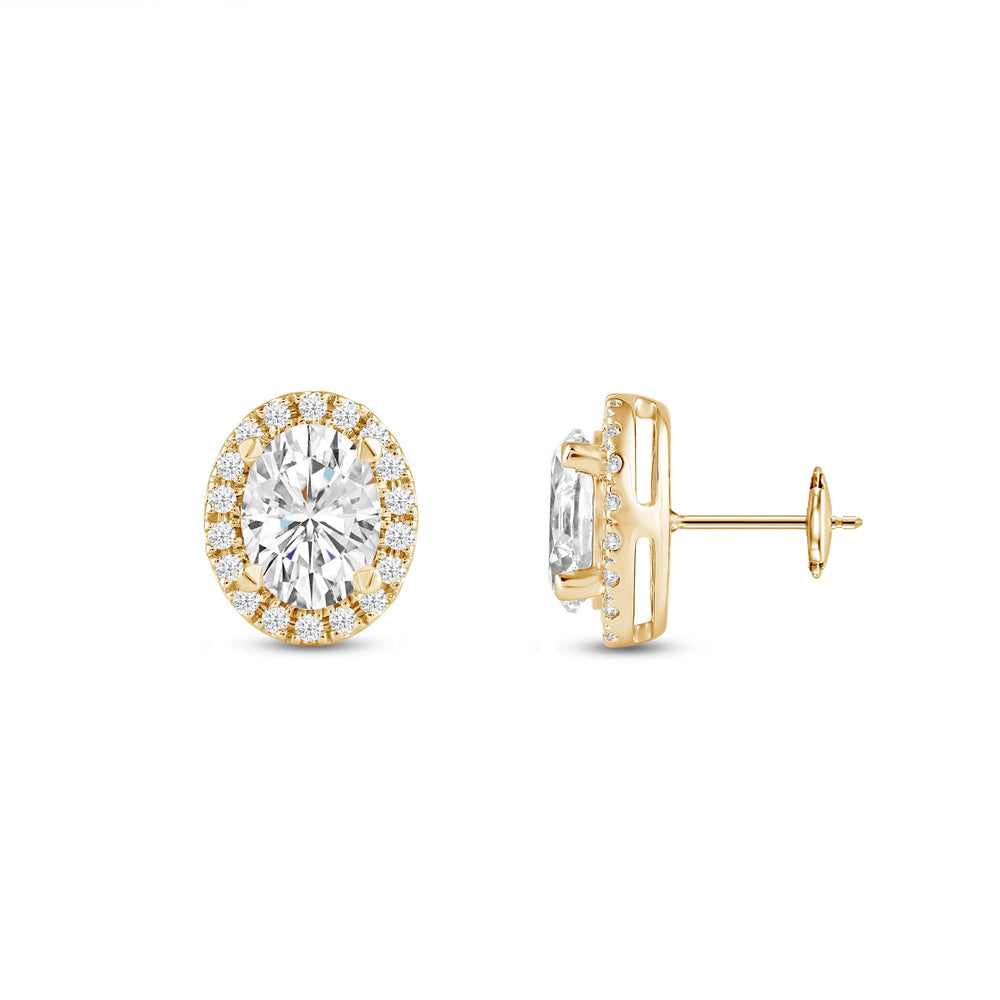Oval Diamond Halo Earrings with 14KT Yellow Gold / Lab / 3 1/4 Cut Diamond in 14KT Yellow Gold / Lab / 3 1/4 view 5
