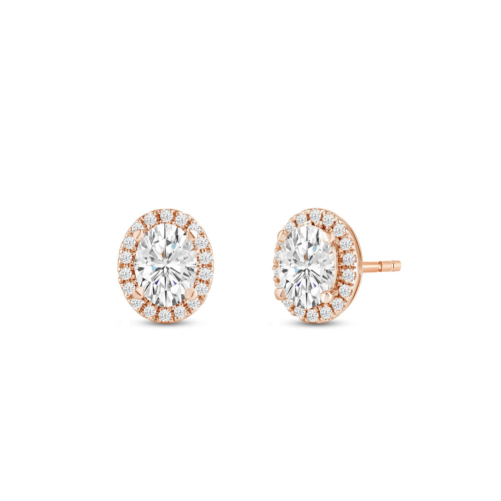 Oval Diamond Halo Earrings with 14KT Rose Gold / Lab / 2 1/3 Cut Diamond in 14KT Rose Gold / Lab / 2 1/3 view 1
