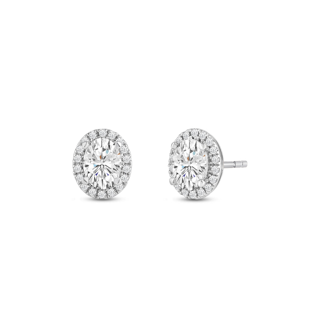 Oval Diamond Halo Earrings with 14KT White Gold / Lab / 2 1/3 Cut Diamond in 14KT White Gold / Lab / 2 1/3 view 1
