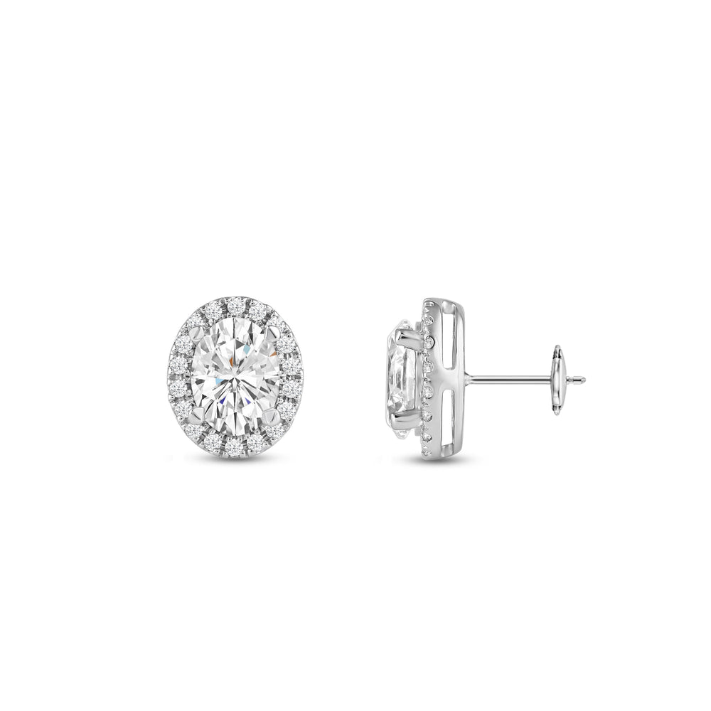 Oval Diamond Halo Earrings with 14KT White Gold / Lab / 2 1/3 Cut Diamond in 14KT White Gold / Lab / 2 1/3 view 5
