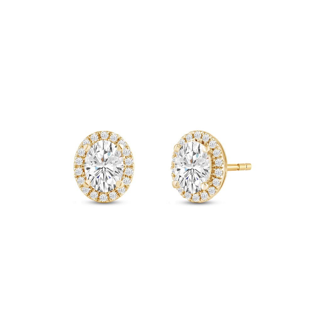 Oval Diamond Halo Earrings with 14KT Yellow Gold / Lab / 2 1/3 Cut Diamond in 14KT Yellow Gold / Lab / 2 1/3 view 1

