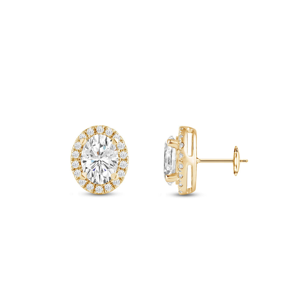 Oval Diamond Halo Earrings with 14KT Yellow Gold / Lab / 2 1/3 Cut Diamond in 14KT Yellow Gold / Lab / 2 1/3 view 5
