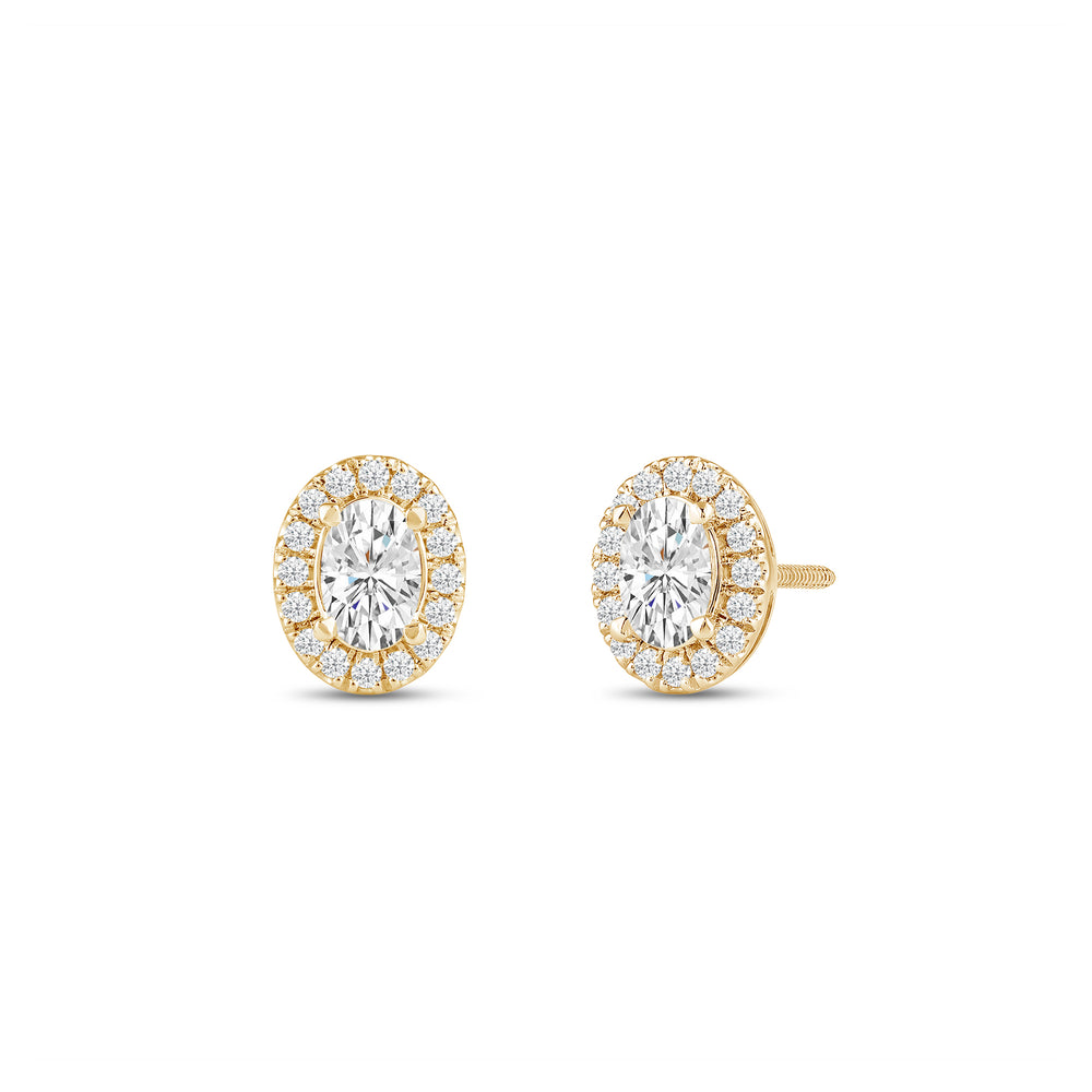 Oval Diamond Halo Earrings with Oval Cut Diamond in 14KT Yellow Gold view 1
